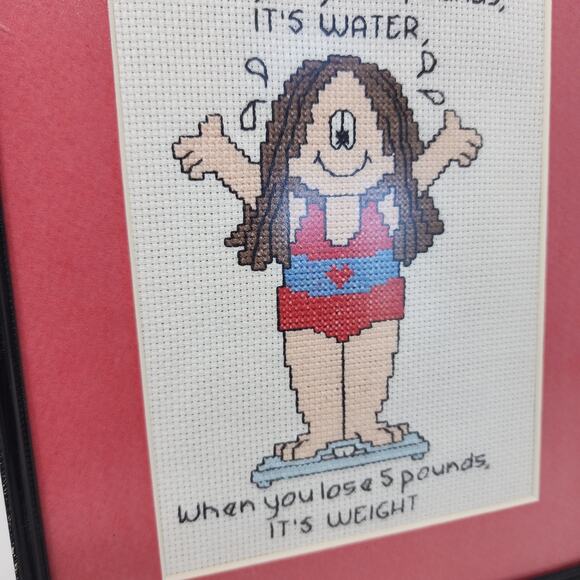 Vintage CATHY Comic Strip 1990's Diet Lose Weight Needlepoint Finished & Framed - Picture 4 of 6